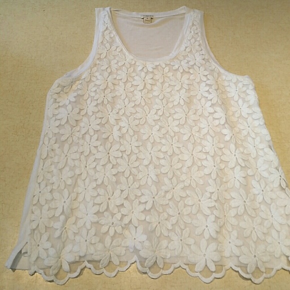 J. Crew Tops - White flower lace front tank J. Crew medium